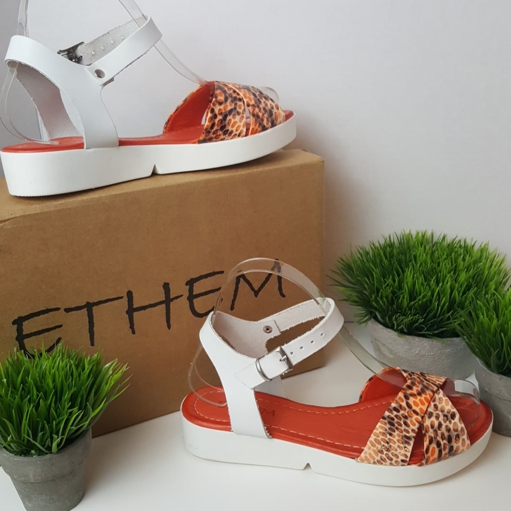 LAST CHANCE! CLOSET CLOSING! NIB Ethem Ozcan Orange Snake Print Leather Sandals - Picture 5 of 7